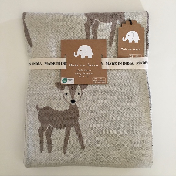 Made in India Other New Baby Blanket Gray Cotton Deer Print Theme
